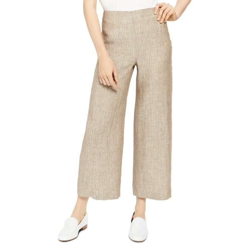 Theory Clean Crop Stripe Wide Leg Linen Pants